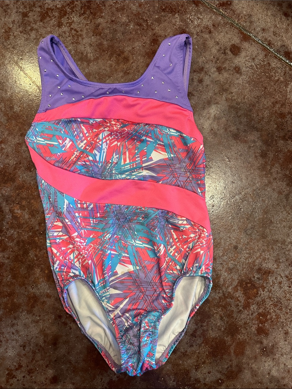 Girls' Purple & Pink Patterned One-Piece gymnastics